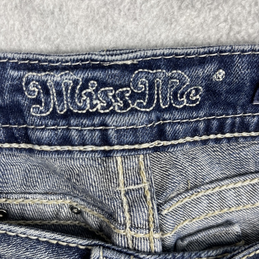 Miss Me Embellished Cropped Straight Leg Jeans Womens 25 Medium Wash Rhinestone - Picture 12 of 15